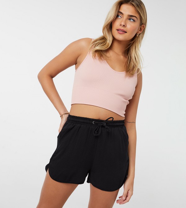 Solid Drawstring Waist Shorts