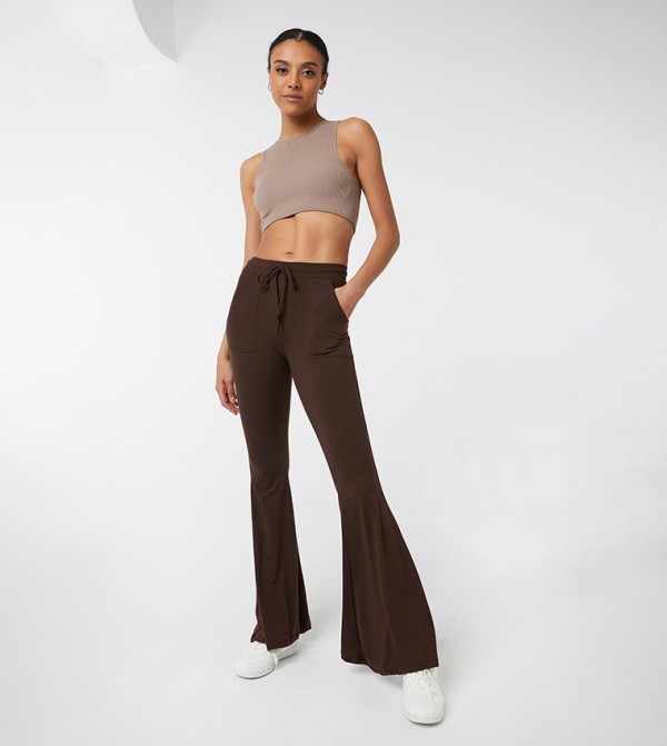 Buy Ardene High Rise Flare Pants In Brown