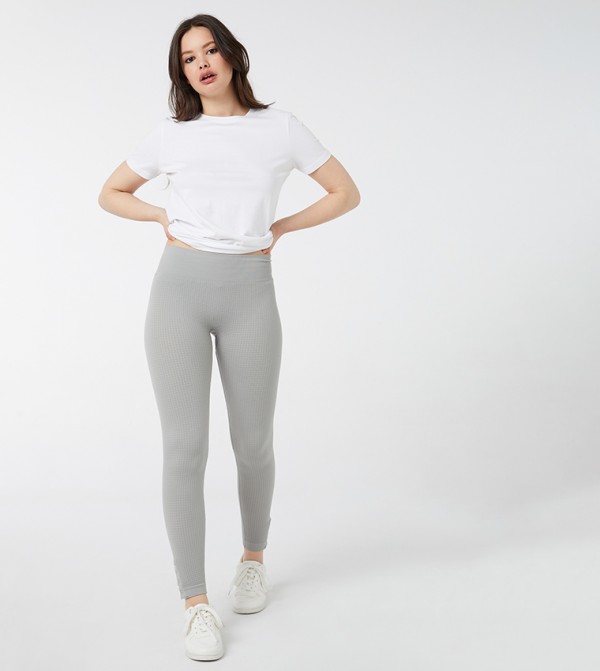 Ardene Seamless Ribbed Leggings in Light Grey, Size