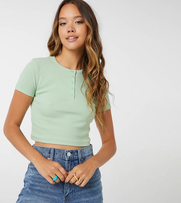 Ultra-Cropped Henley T-Shirt