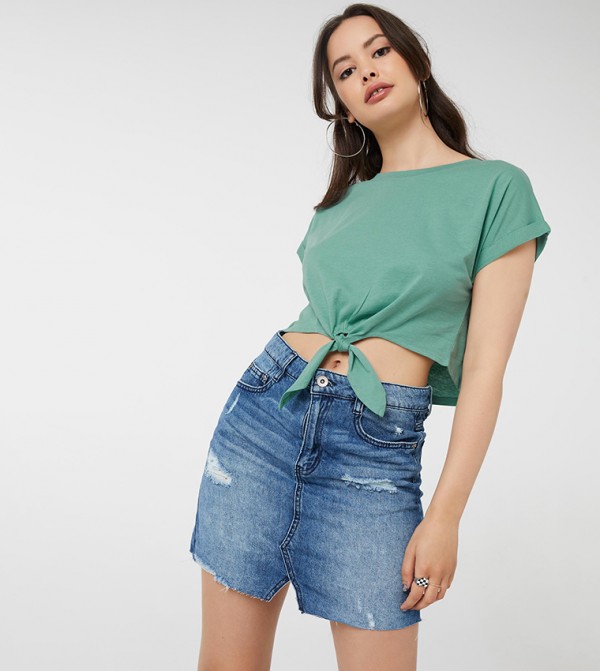 Tie-Front Cotton T-Shirt