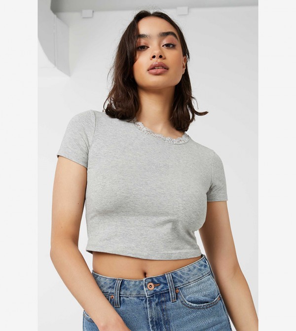 Rhinestone Detail Cropped T-Shirt