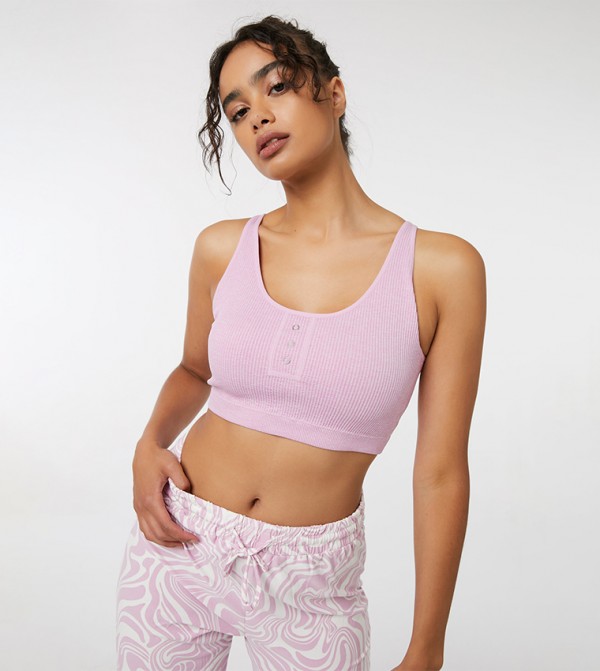 Button-Accent Lounge Cropped Tank Top