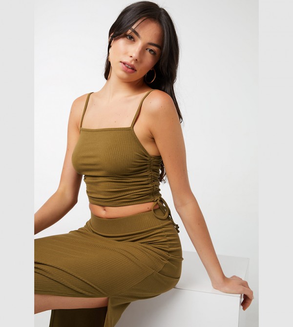 Super Soft Ribbed Tank With Side Rushing