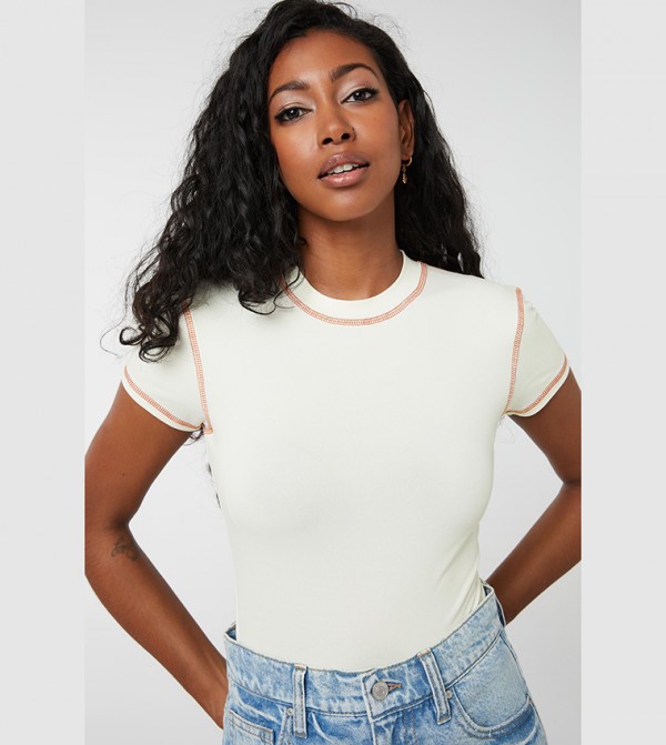 Cropped T-Shirt With Exposed Seams