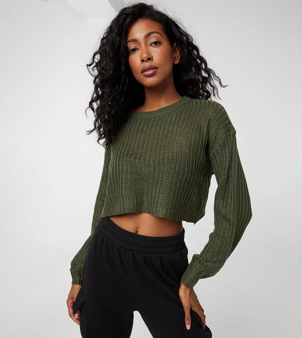 Buy Ardene Cropped Boxy Sweater In Green 6thStreet Oman