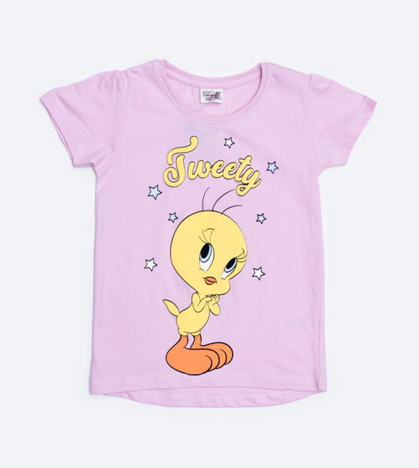 Tweety Graphic Printed Frill Sleeves T-Shirt