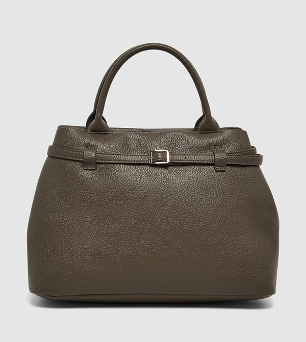 Textured Satchel Bag with Snap Button Closure