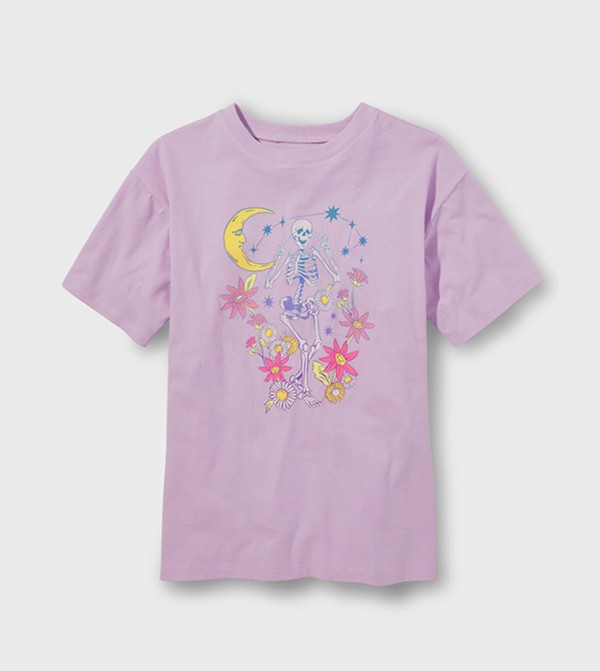 Girls Halloween Printed Oversized T-Shirt