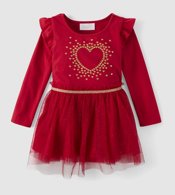 Girl's Valentine's Day Heart Long Sleeves Tutu Dress