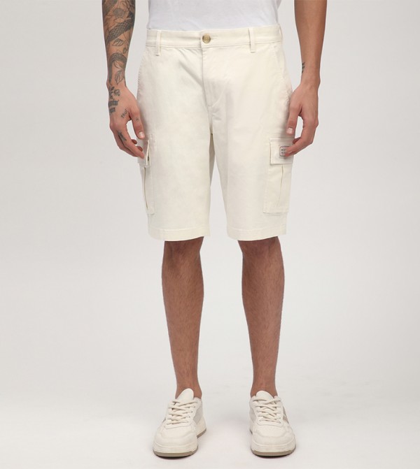 Solid Mid Rise Cargo Shorts