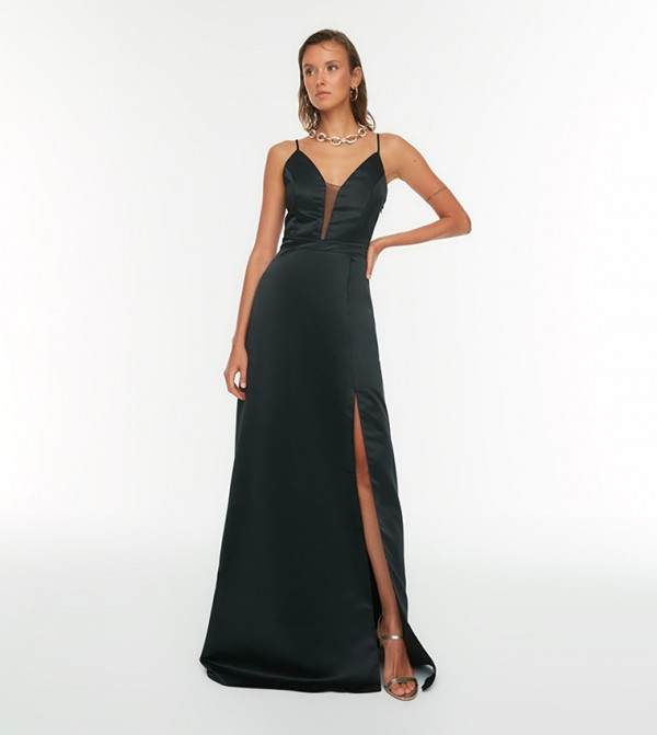 Buy Trendyol Baglama Back Detailed Evening & Graduation Dress In Black