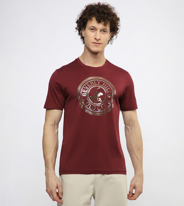 تيشيرت بطبعة شعار ورقبة مستديرة  