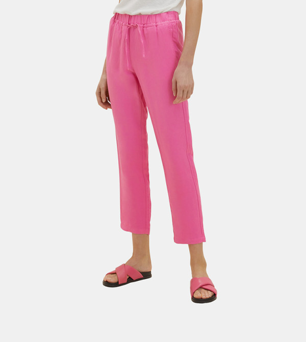 Solid Loose Fit Cropped Linen Pants