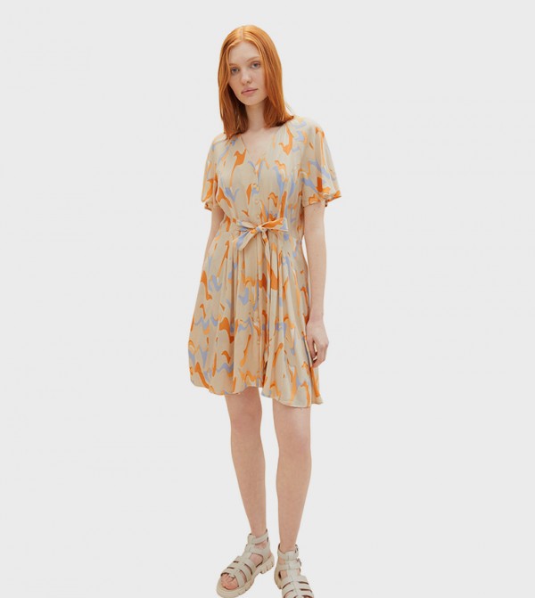 Printed Tie Detail Skater Dress