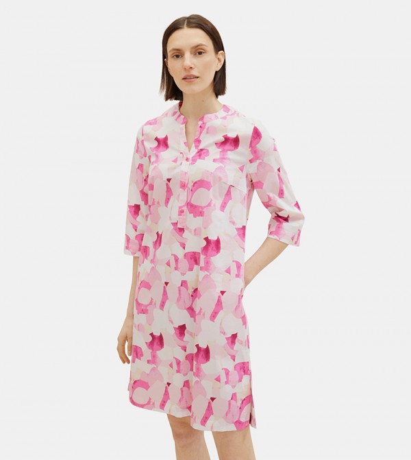 Printed 3/4 Sleeves Shirt Dress