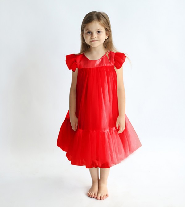 Pleated Round Neck Casual Dress