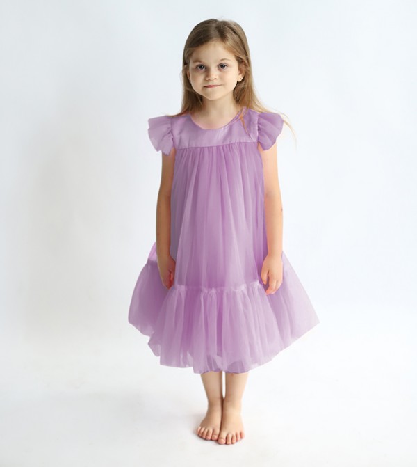 Pleated Round Neck Casual Dress