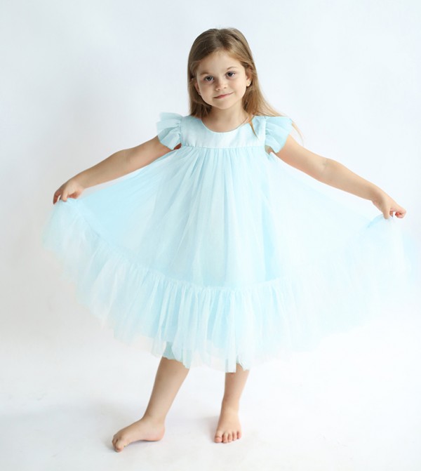 Pleated Round Neck Casual Dress