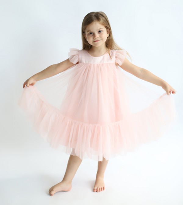 Pleated Round Neck Casual Dress