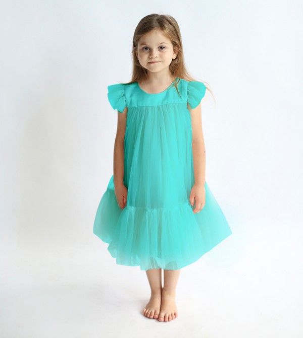 Pleated Round Neck Casual Dress