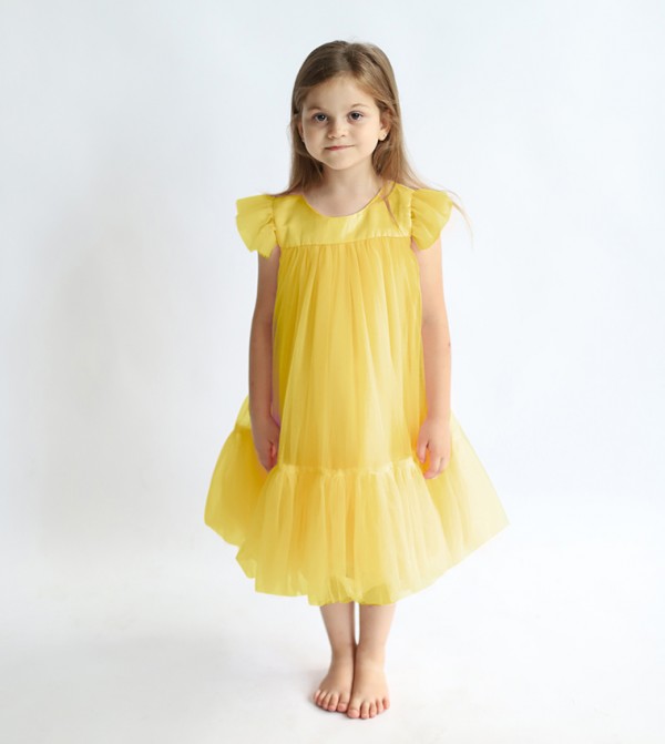 Pleated Round Neck Casual Dress