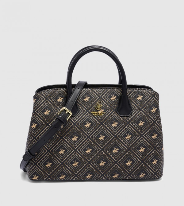Logo Patterned Satchel Bag