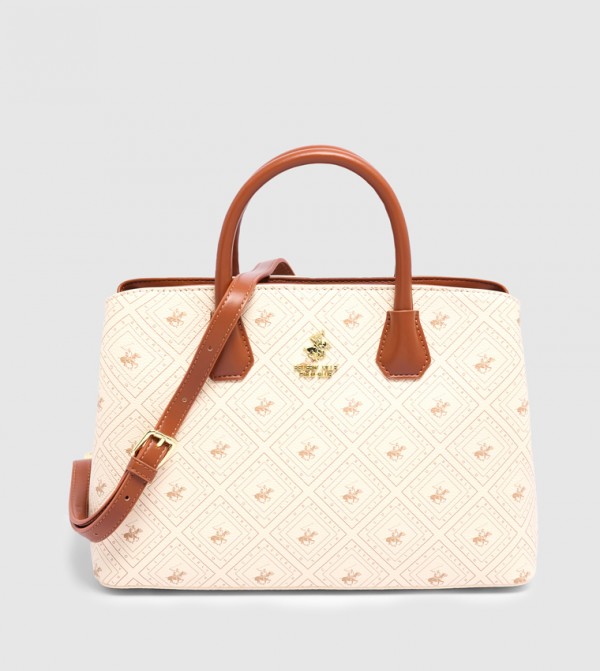 Logo Patterned Satchel Bag