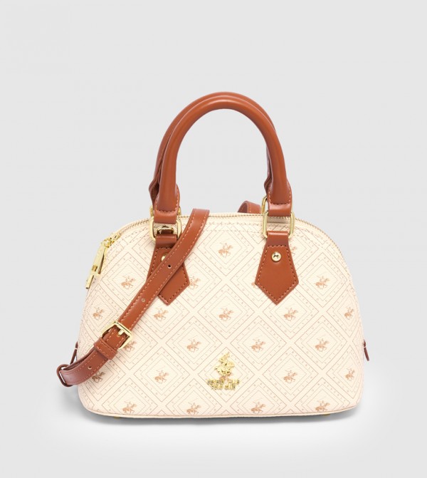 Logo Patterned Satchel Bag