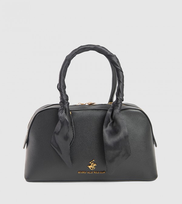 Textured Satchel Bag with Scarf Detail