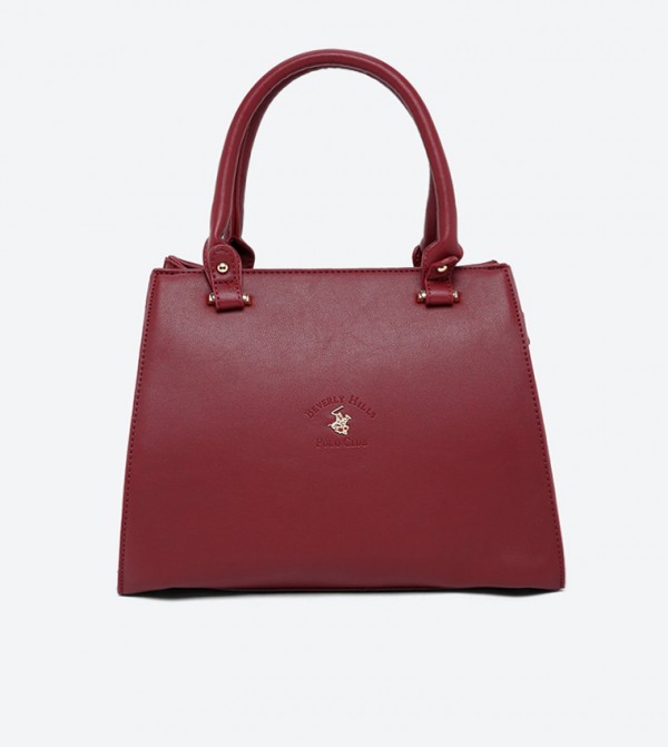 Ladies Handbag With 2 Handles + Detachable Shoulder Strap-Burgundy