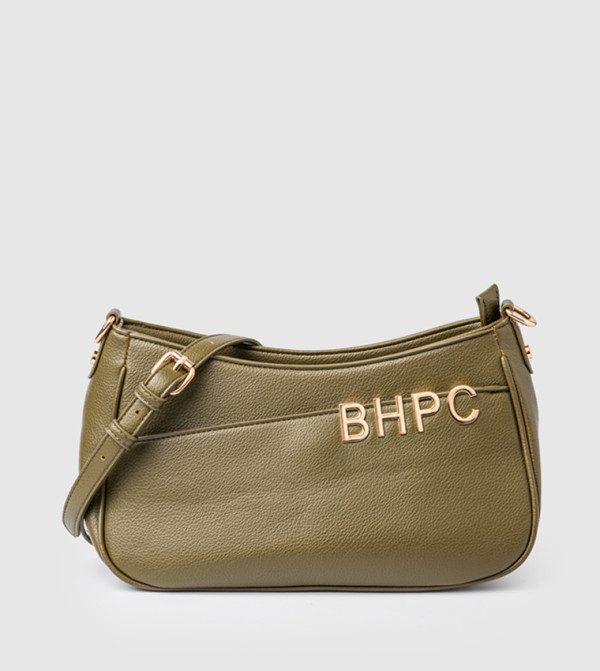 Logo Metal Zippered Shoulder Bag
