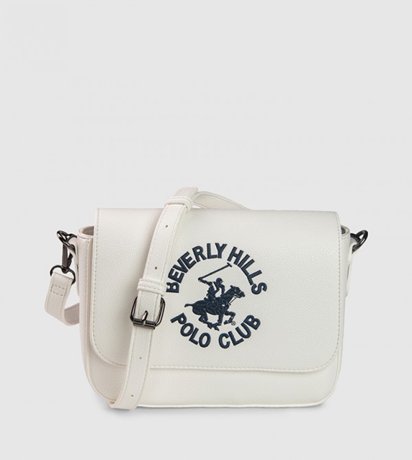 Logo Embroidered Flap Crossbody Bag