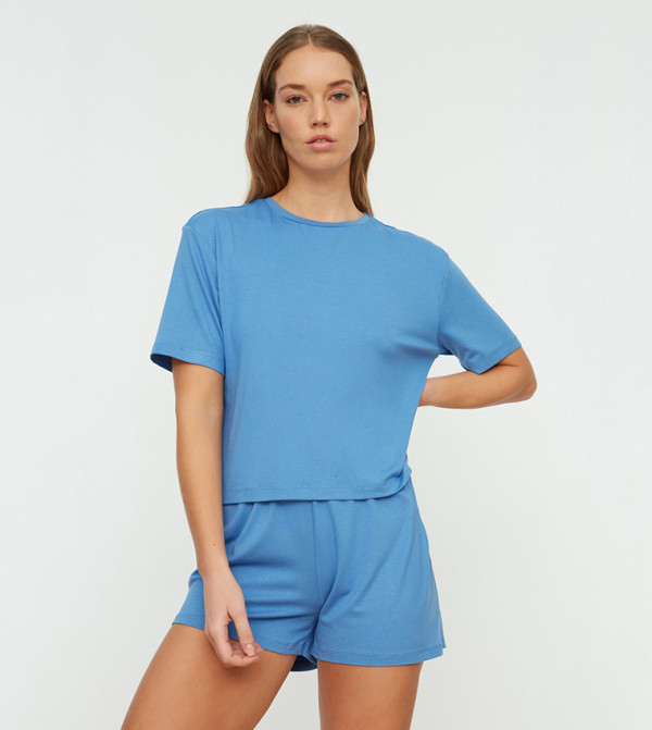 Buy Trendyol Basic Night Suit In Blue | 6thStreet Qatar