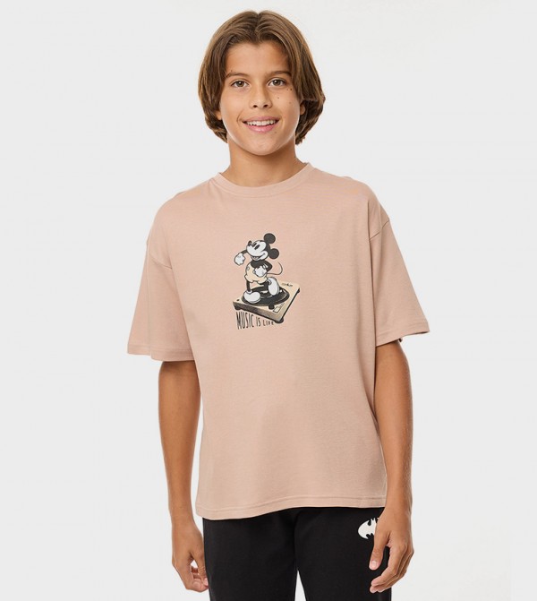 Mickey Mouse Print T-Shirt with Crew Neck and Short Sleeves