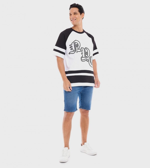Faded Denim Shorts with Button Closure