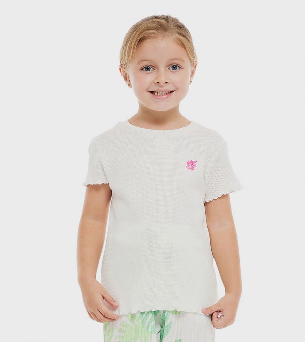 Textured Top with Crew Neck and Short Sleeves
