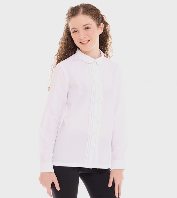 Solid Shirt with Peter Pan Collar and Long Sleeves