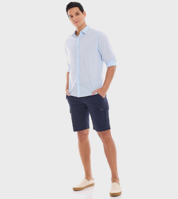 Solid Cargo Shorts with Button Closure