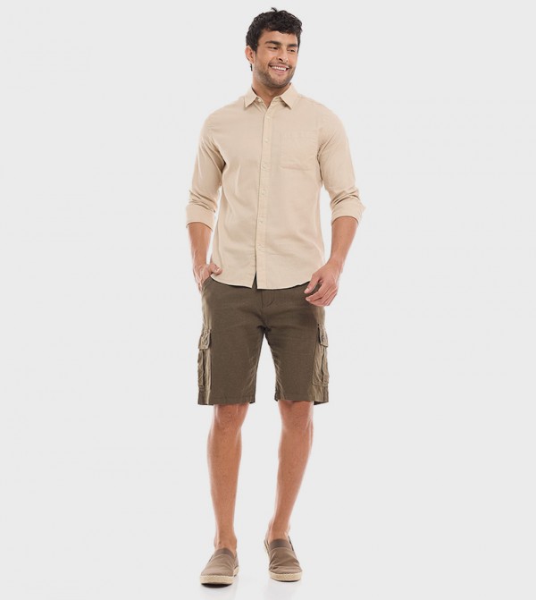 Solid Shorts with Button Closure