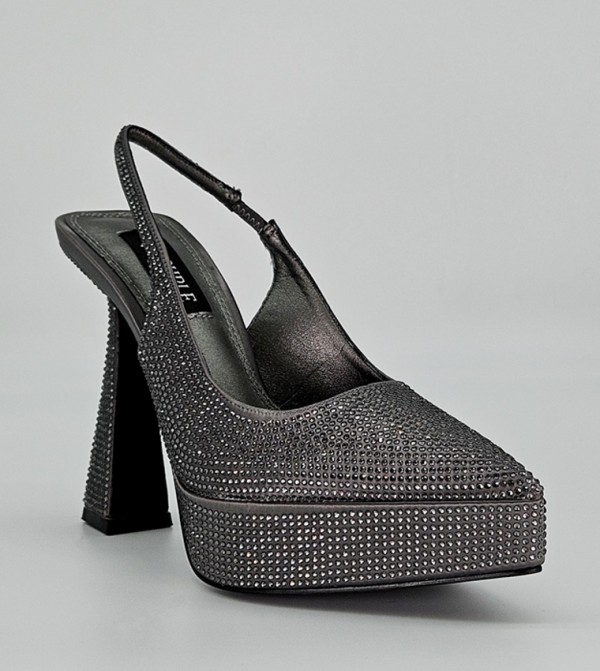 Embellished Flare Heel Slingback Pumps