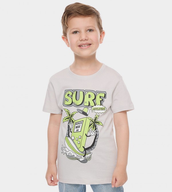 Printed T-Shirt with Crew Neck and Short Sleeves