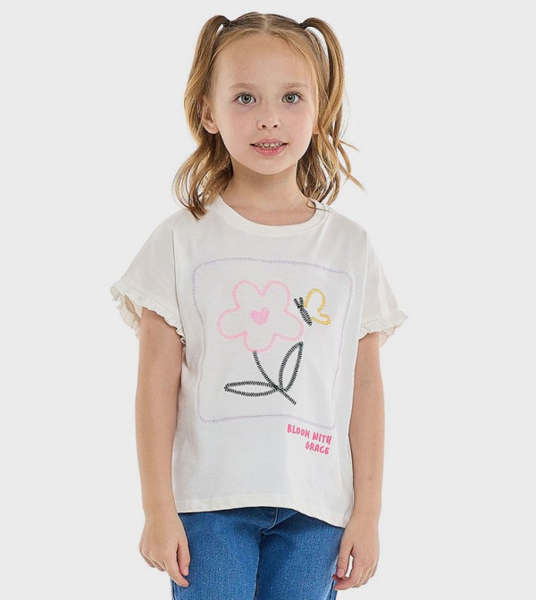 Printed Top with Crew Neck and Short Sleeves