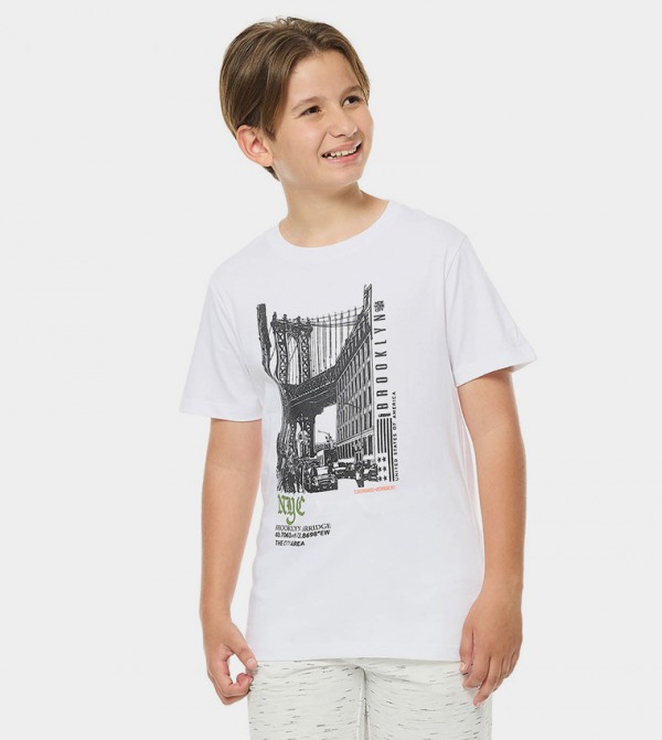 Printed T-Shirt with Crew Neck and Short Sleeves