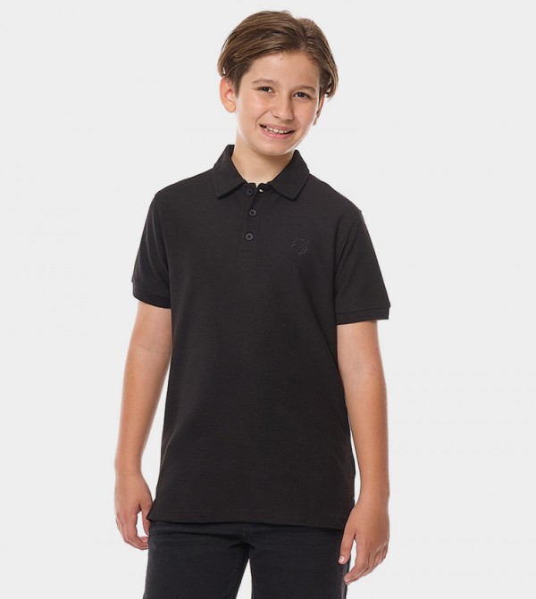 Textured Polo T-Shirt with Short Sleeves