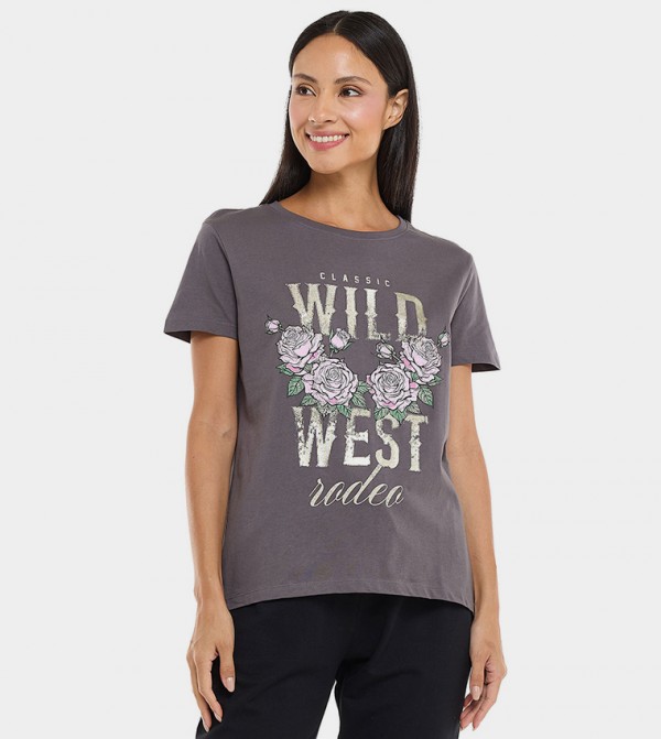 Printed T-Shirt with Crew Neck and Short Sleeves
