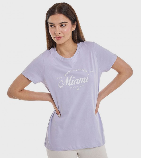 Typography Print T-Shirt with Crew Neck and Short Sleeves