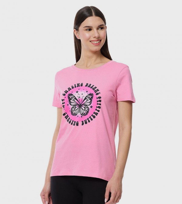 Printed T-Shirt with Crew Neck and Short Sleeves