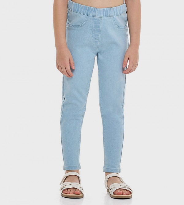 Washed Skinny Fit Jeggings with Elastic Waist