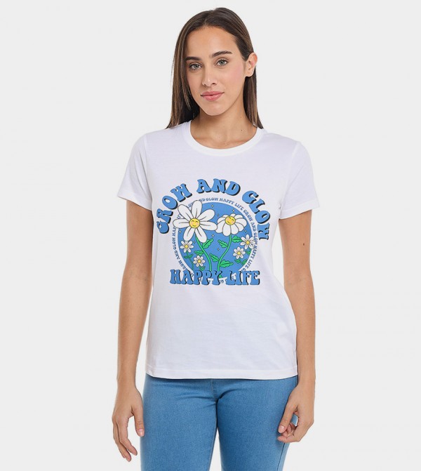 Printed T-Shirt with Crew Neck and Short Sleeves